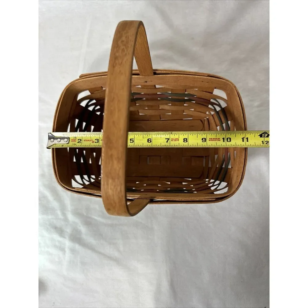 Longaberger Basket Medium with Handle 1990 Signed Green‎ and Red 11x11x8